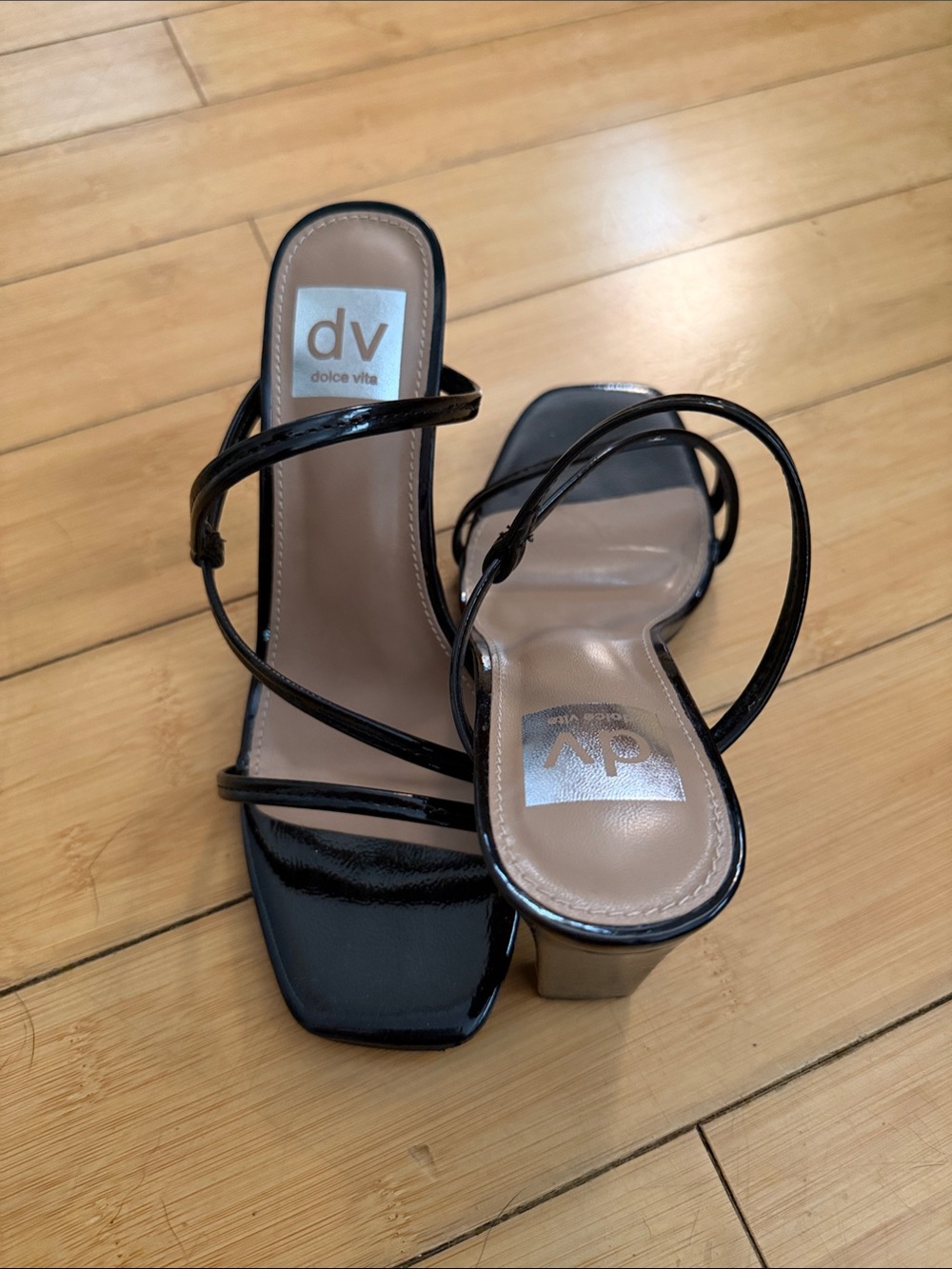 Dolce Vita Black Patent Strappy Block Heel Sandals